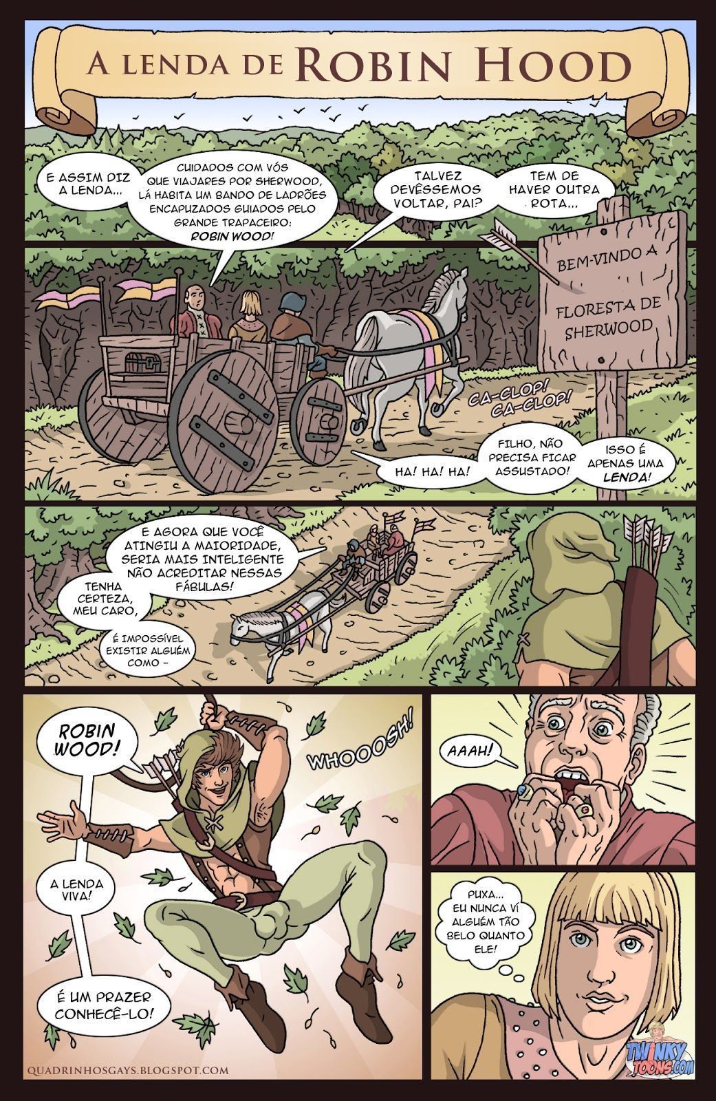 Página 1 do quadrinho adulto: A Lenda de Robin Hood Gay – Leia completo em XCOMICS