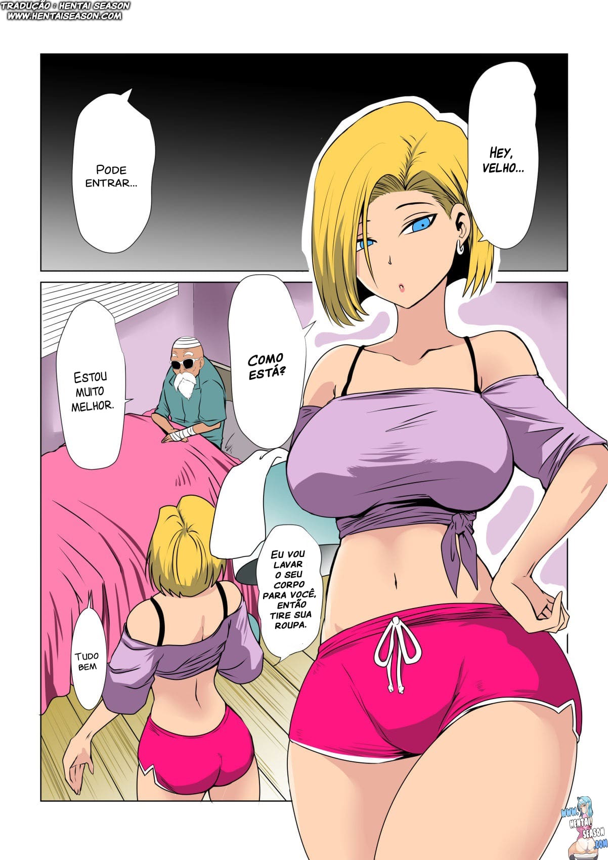 Página 2 do quadrinho adulto: Android 18 e Mestre Kame – Leia completo em XCOMICS