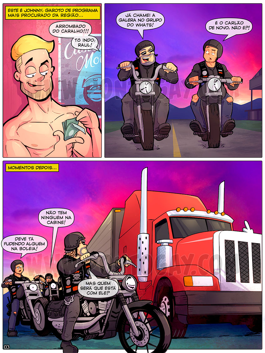 Página 3 do quadrinho adulto: Pagando o pedágio dos motoqueiros – Leia completo em XCOMICS